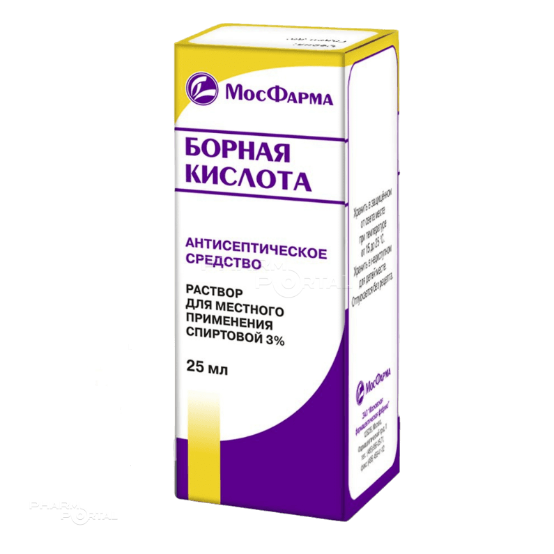 БОРНАЯ КИСЛОТА 3% x 25мл N1 р-р д/местн прим спирт МОСКОВСКАЯ ФАРМАЦЕВТИЧЕСКАЯ ФАБРИКА