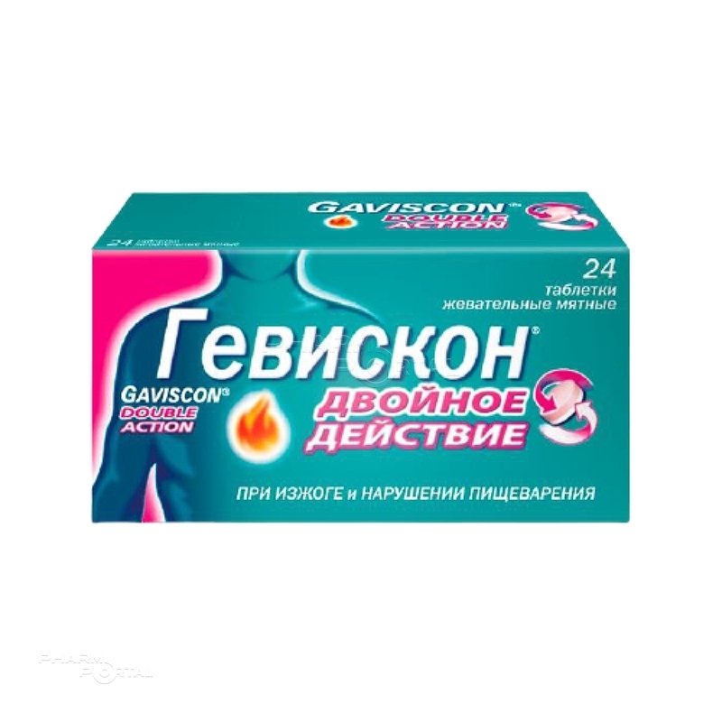 ГЕВИСКОН ДВОЙНОЕ ДЕЙСТВИЕ 187.5мг+250мг+106.5мг N24 табл жеват мятн РЕКИТТ БЕНКИСЕР ХЕЛСКЕА (ЮК)